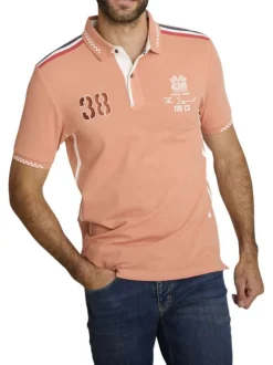 Polo en coton pêche à coupe droite pourvu d'un col à revers boutonné