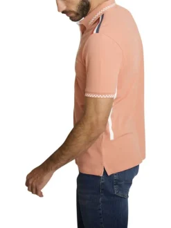 Polo en coton pêche à coupe droite pourvu d'un col à revers boutonné