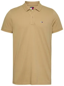 Polo en coton régénératif beige uni droit avec col polo et logo à la poitrine