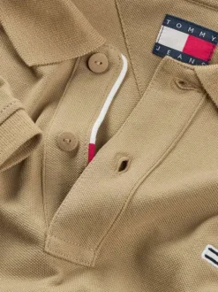 Polo en coton régénératif beige uni droit avec col polo et logo à la poitrine