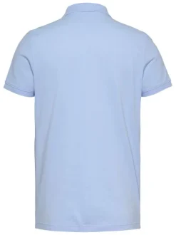 Polo en coton régénératif bleu uni à coupe droite, logo et col boutonné