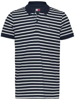 Polo en coton régénératif marine rayé à coupe droite et col boutonné