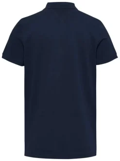 Polo en coton régénératif marine uni droit avec un col boutonné