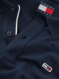 Polo en coton régénératif marine uni droit avec un col boutonné