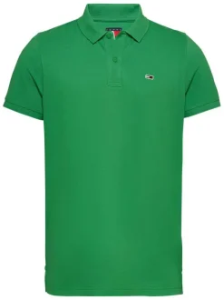 Polo en coton régénératif vert uni à coupe droite, col boutonné et logo brodé