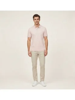 Polo en coton rose à coupe droite pourvu d'un col côtelé boutonné