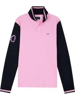 Polo en coton rose et marine avec un col boutonné et des manches longues