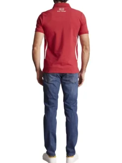 Polo en coton rouge avec des écritures imprimées et à coupe slim fit