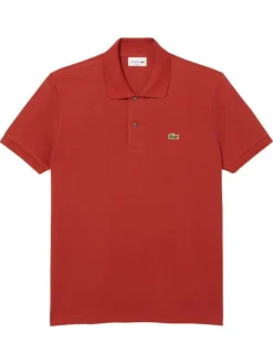 Polo en coton rouge brique uni à coupe regular fit avec le petit crocodile brodé