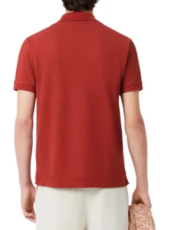 Polo en coton rouge brique uni à coupe regular fit avec le petit crocodile brodé