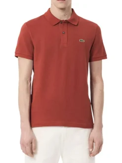 Polo en coton rouge brique uni à coupe slim fit avec le logo à la poitrine