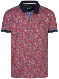 Polo en coton rouge imprimé de fleurs avec une coupe droite et un col boutonné