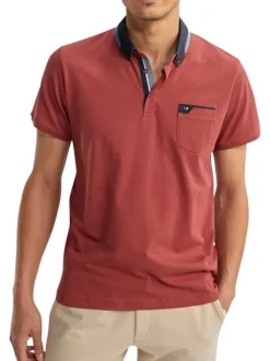 Polo en coton rouge uni pourvu de manches courtes et d'un col américain