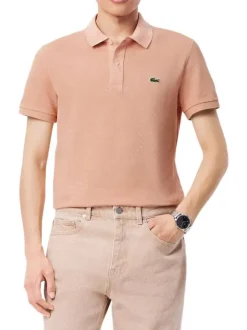 Polo en coton saumon uni avec une coupe droite et un col français