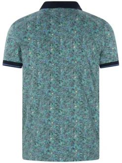 Polo en coton turquoise imprimé de fleurs avec un col boutonné