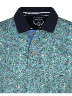 Polo en coton turquoise imprimé de fleurs avec un col boutonné