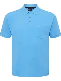 Polo en coton turquoise uni avec une poche à la poitrine et une coupe droite