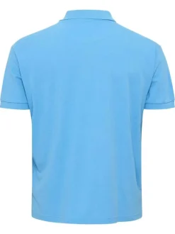 Polo en coton turquoise uni avec une poche à la poitrine et une coupe droite