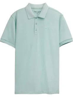 Polo en coton turquoise uni à coupe droite avec le nom de la marque