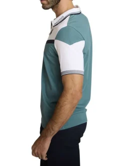 Polo en coton vert à coupe droite pourvu d'un col à fermeture zippée