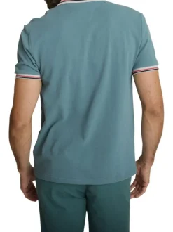 Polo en coton vert à coupe droite pourvu d'un col à revers boutonné
