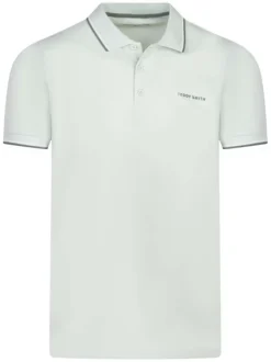 Polo en coton vert d'eau uni avec un col boutonné et une coupe droite