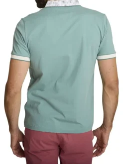 Polo en coton vert d'eau uni avec une coupe ajustée et un col boutonné
