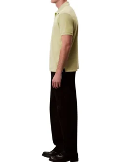 Polo en coton vert pistache uni à coupe slim avec le logo brodé en petit