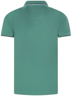 Polo en coton vert uni avec une broderie sur une manche et une coupe droite