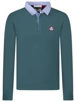 Polo en coton vert uni avec une coupe droite et un col boutonné