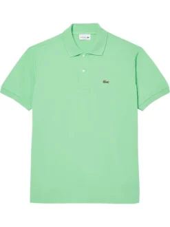 Polo en coton vert uni avec une coupe regular fit et le petit crocodile brodé