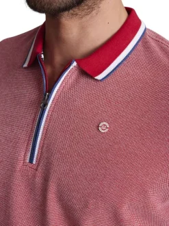 Polo en lin rouge uni à coupe droite avec un col à revers zippé