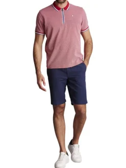 Polo en lin rouge uni à coupe droite avec un col à revers zippé