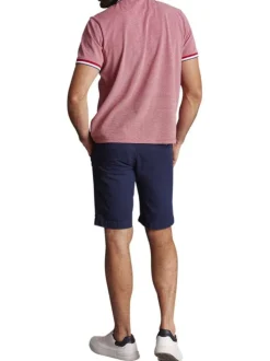Polo en lin rouge uni à coupe droite avec un col à revers zippé