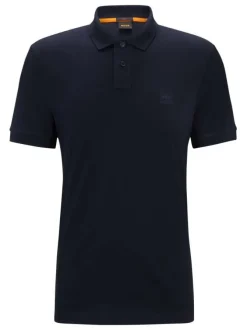 Polo en maille piquée bleu marine à coupe ajustée et à manches courtes avec logo