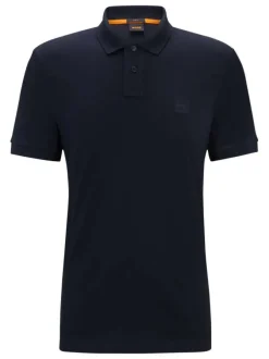 Polo en maille piquée bleu marine à coupe ajustée et à manches courtes avec logo