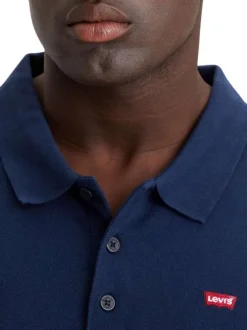 Polo en maille piquée de coton bleu marine à col boutonné et Batwing poitrine