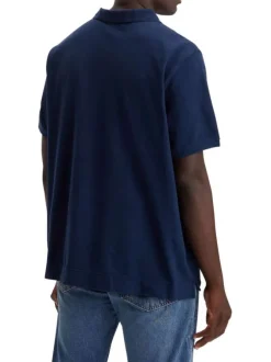 Polo en maille piquée de coton bleu marine à col boutonné et Batwing poitrine