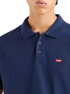 Polo en maille piquée de coton bleu marine à col boutonné et Batwing poitrine