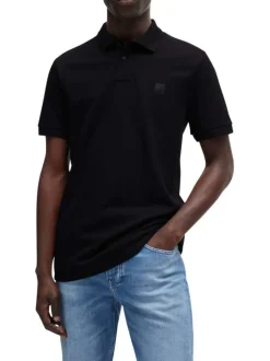 Polo en maille piquée noir à coupe ajustée et à manches courtes avec logo