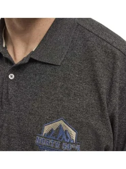 Polo Grande Taille gris chiné droit à col boutonné, manches courtes et broderie