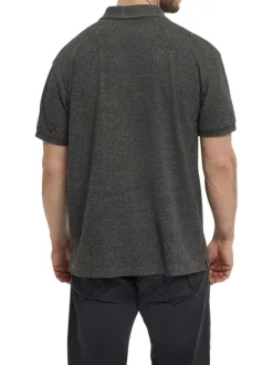 Polo Grande Taille gris chiné droit à col boutonné, manches courtes et broderie
