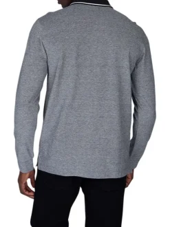 Polo gris à chevrons en coton avec une coupe droite et un col à rabats
