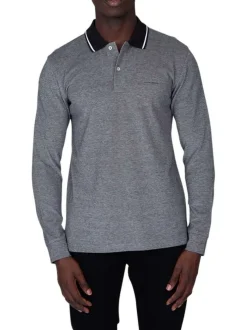 Polo gris à chevrons en coton avec une coupe droite et un col à rabats