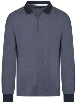 Polo indigo maille piquée avec un col zippé et à manches longues