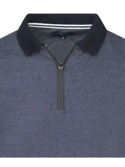 Polo indigo maille piquée avec un col zippé et à manches longues