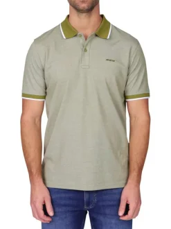 Polo kaki à coupe droite pourvu d'un col boutonné et de manches courtes