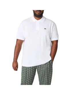 Polo L1212 en coton blanc uni coupe droite avec un col boutonné