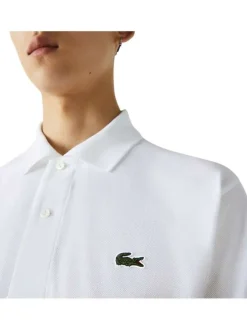 Polo L1212 en coton blanc uni coupe droite avec un col boutonné