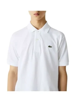 Polo L1212 en coton blanc uni coupe droite avec un col boutonné